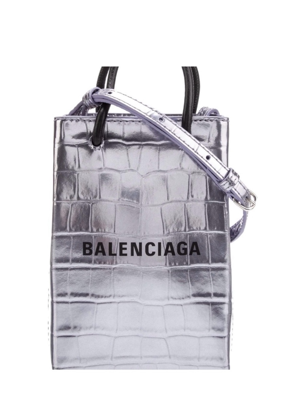 Balenciaga Metallic Silver Croc-Embossed Mini Tote